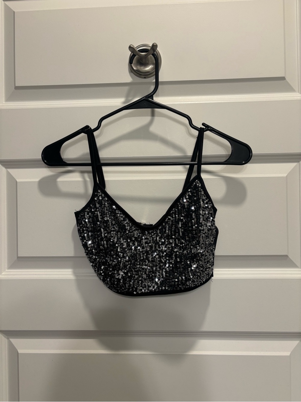 Black Sequin Crop Cami
